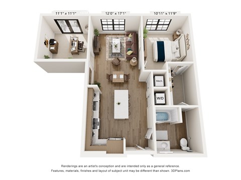 Floor plan for 2 beds, 1 bath, 920 sqft